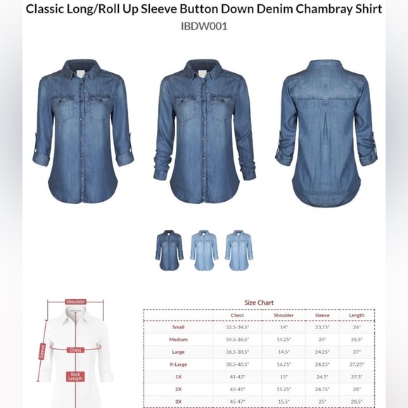 COPY - Design by Olivia Women's Long/Roll Up Sleeve Button Down Denim Chambray … - Picture 5 of 5